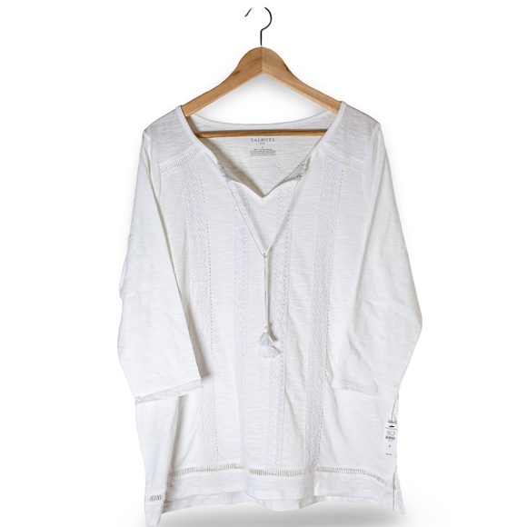 NWT: Talbots Lightweight Embroidered Tassel Tie Top; Women's; White; Plus X - Picture 2 of 10